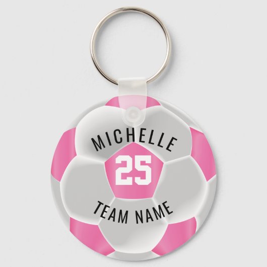 Voetbal - Roze en wit Sleutelhanger (Voorkant)