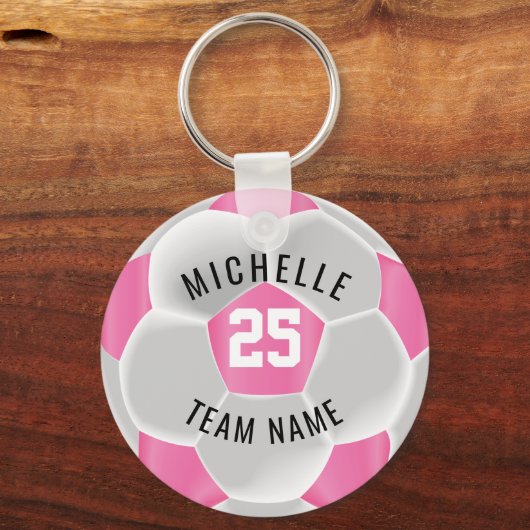 Voetbal - Roze en wit Sleutelhanger (Achterkant)