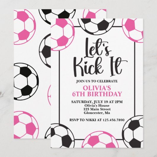 Voetbal Roze en Zwart Verjaardag Kaart (Voorkant / Achterkant)