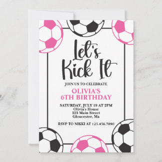 Voetbal Roze en Zwarte Verjaardag Kaart