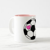 voetbal Roze hart Tweekleurige Koffiemok (Voorkant links)