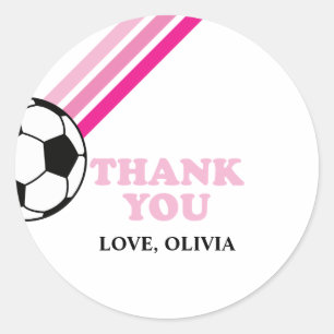 Voetbal Roze Strepen Dank Je Verjaardag Ronde Sticker