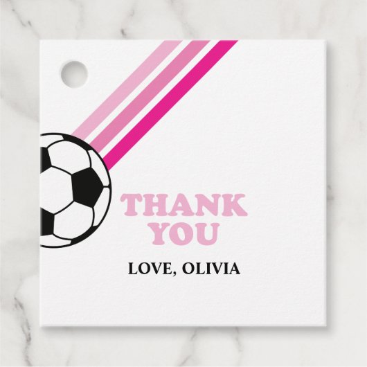 Voetbal roze strepen dank u verjaardag bedankjes labels (Voorkant)