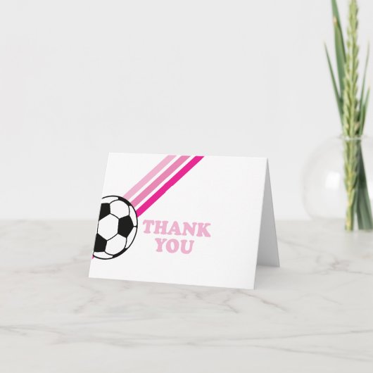 Voetbal roze strepen dank u verjaardag bedankkaart (Voorkant)