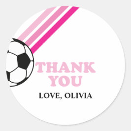 Voetbal roze strepen dank u verjaardag ronde sticker