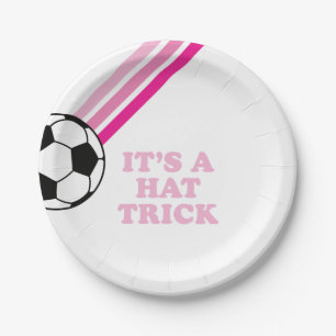 Voetbal Roze Strepen Hat Trick Verjaardag Papieren Bordje