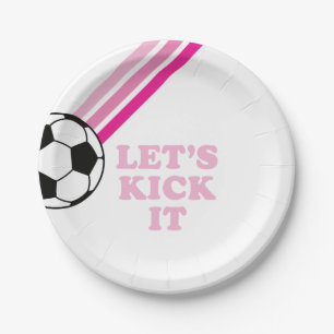 Voetbal Roze Strepen Laten we het vieren Verjaarda Papieren Bordje