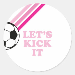 Voetbal Roze Strepen Laten we het vieren Verjaarda Ronde Sticker