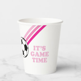 Voetbal Roze Strepen Spel Tijd Verjaardag Papieren Bekers