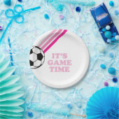 Voetbal Roze Strepen Spel Tijd Verjaardag Papieren Bordje (Feest)