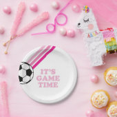 Voetbal Roze Strepen Spel Tijd Verjaardag Papieren Bordje (Feest)