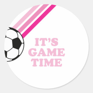 Voetbal Roze Strepen Spel Tijd Verjaardag Ronde Sticker