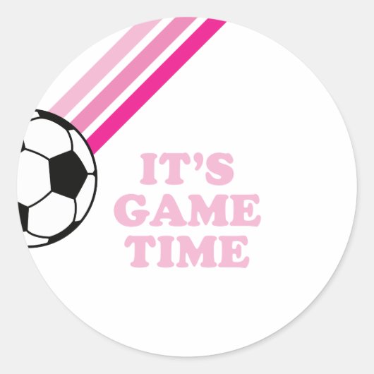 Voetbal Roze Strepen Spel Tijd Verjaardag Ronde Sticker (Voorkant)
