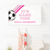 Voetbal Roze Strepen Spel Tijd Verjaardag Spandoek (Insitu)