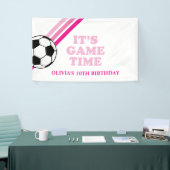 Voetbal Roze Strepen Spel Tijd Verjaardag Spandoek (Beurs)