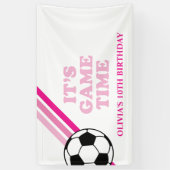 Voetbal Roze Strepen Spel Tijd Verjaardag Spandoek (Verticaal)