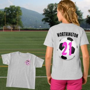 Voetbal Roze Tekst Voorkant en Achterontwerp T-shirt
