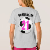 Voetbal Roze Tekst Voorkant en Achterontwerp T-shirt (Achterkant)