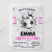 Voetbal Roze Verjaardag uitnodiging (Voorkant)
