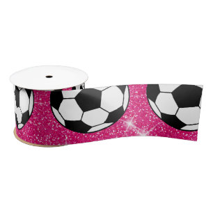 voetbal Roze voorste glitters Sport Player White Satijnen Lint