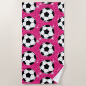 voetbal Roze voorste glitters Sport Player White Strandlaken (Voorkant)