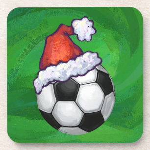 Voetbal Santa Hat op groen Bier Onderzetter