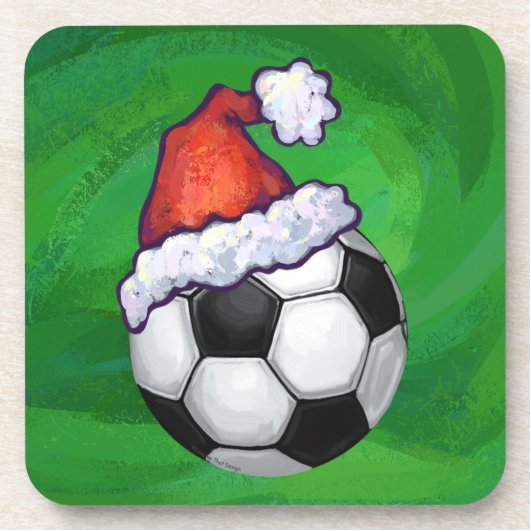 Voetbal Santa Hat op groen Bier Onderzetter (Voorkant)