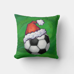 Voetbal Santa Hat op groen Kussen