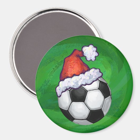 Voetbal Santa Hat op groen Magneet (Voorkant / Achterkant)