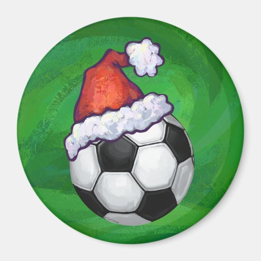 Voetbal Santa Hat op groen Magneet (Voorkant)