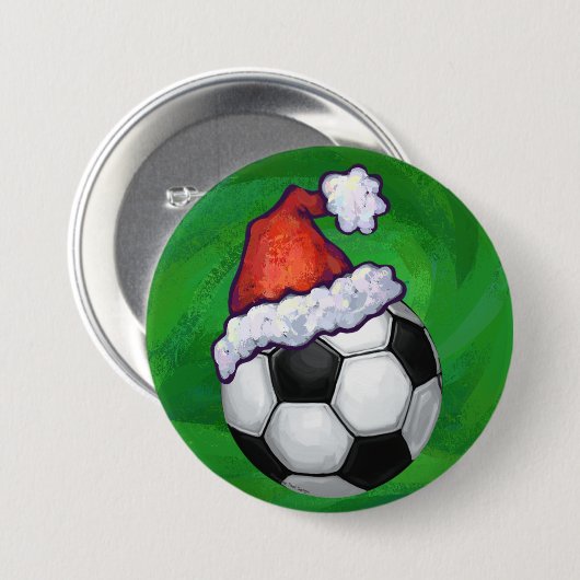Voetbal Santa Hat op groen Ronde Button 7,6 Cm (Voorkant /achterkant)