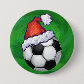 Voetbal Santa Hat op groen Ronde Button 7,6 Cm (Voorkant)