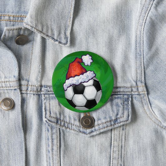 Voetbal Santa Hat op groen Ronde Button 7,6 Cm (In situ)
