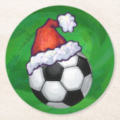 Voetbal Santa Hat op groen Ronde Kartonnen Onderzetter (Voorkant)