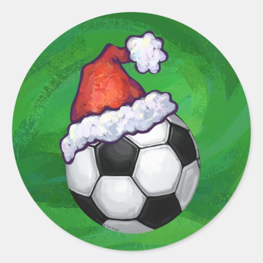 Voetbal Santa Hat op groen Ronde Sticker (Voorkant)