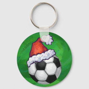 Voetbal Santa Hat op groen Sleutelhanger