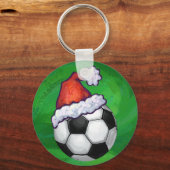 Voetbal Santa Hat op groen Sleutelhanger (Voorkant)