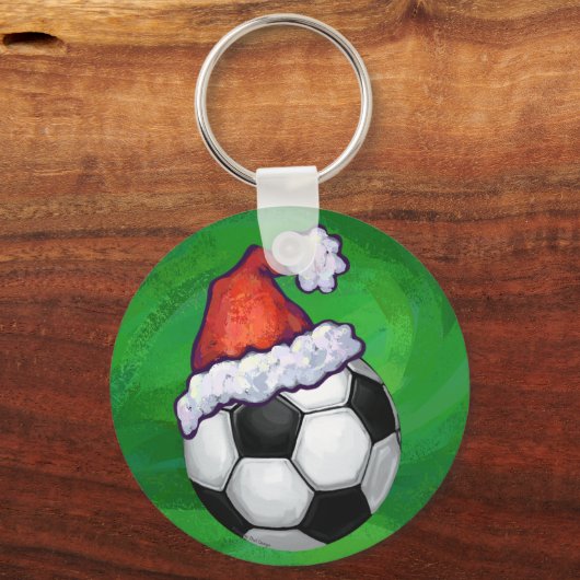 Voetbal Santa Hat op groen Sleutelhanger (Voorkant)
