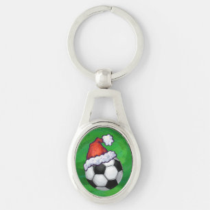 Voetbal Santa Hat op groen Sleutelhanger