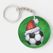 Voetbal Santa Hat op groen Sleutelhanger (Voorkant)