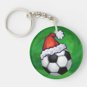 Voetbal Santa Hat op groen Sleutelhanger