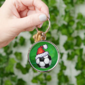 Voetbal Santa Hat op groen Sleutelhanger (Hand)