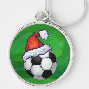 Voetbal Santa Hat op groen Sleutelhanger