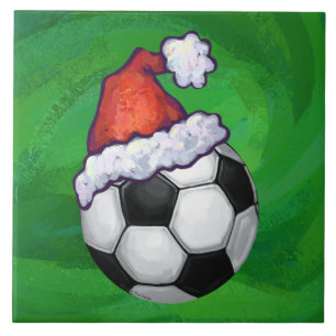 Voetbal Santa Hat op groen Tegeltje