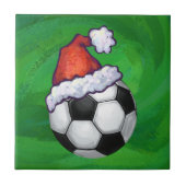 Voetbal Santa Hat op groen Tegeltje (Voorkant)