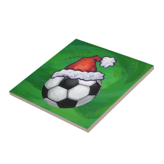 Voetbal Santa Hat op groen Tegeltje (Zijkant)