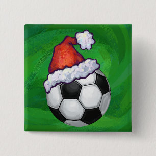 Voetbal Santa Hat op groen Vierkante Button 5,1 Cm