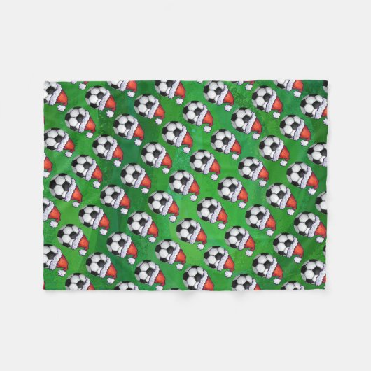 Voetbal Santa Hat Pattern op Green Fleece Deken (Voorkant (Horizontaal))