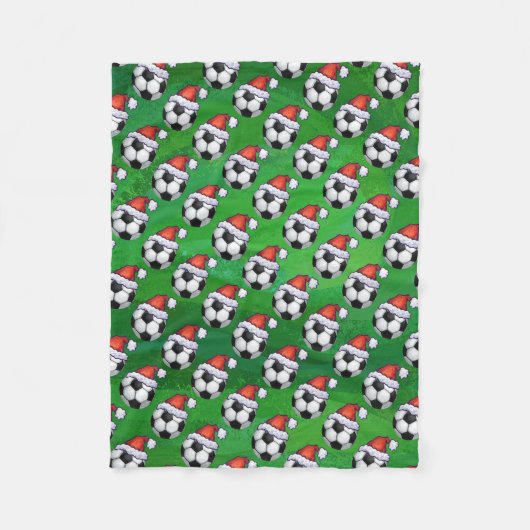 Voetbal Santa Hat Pattern op Green Fleece Deken (Voorkant)