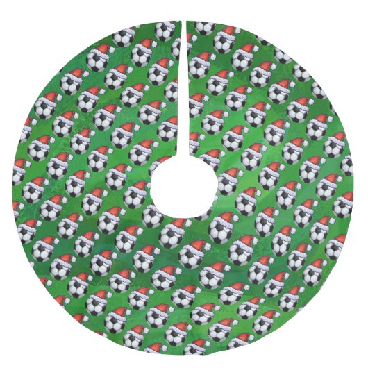voetbal Santa Hat Pattern op Green Kerstboom Rok (Voorkant)
